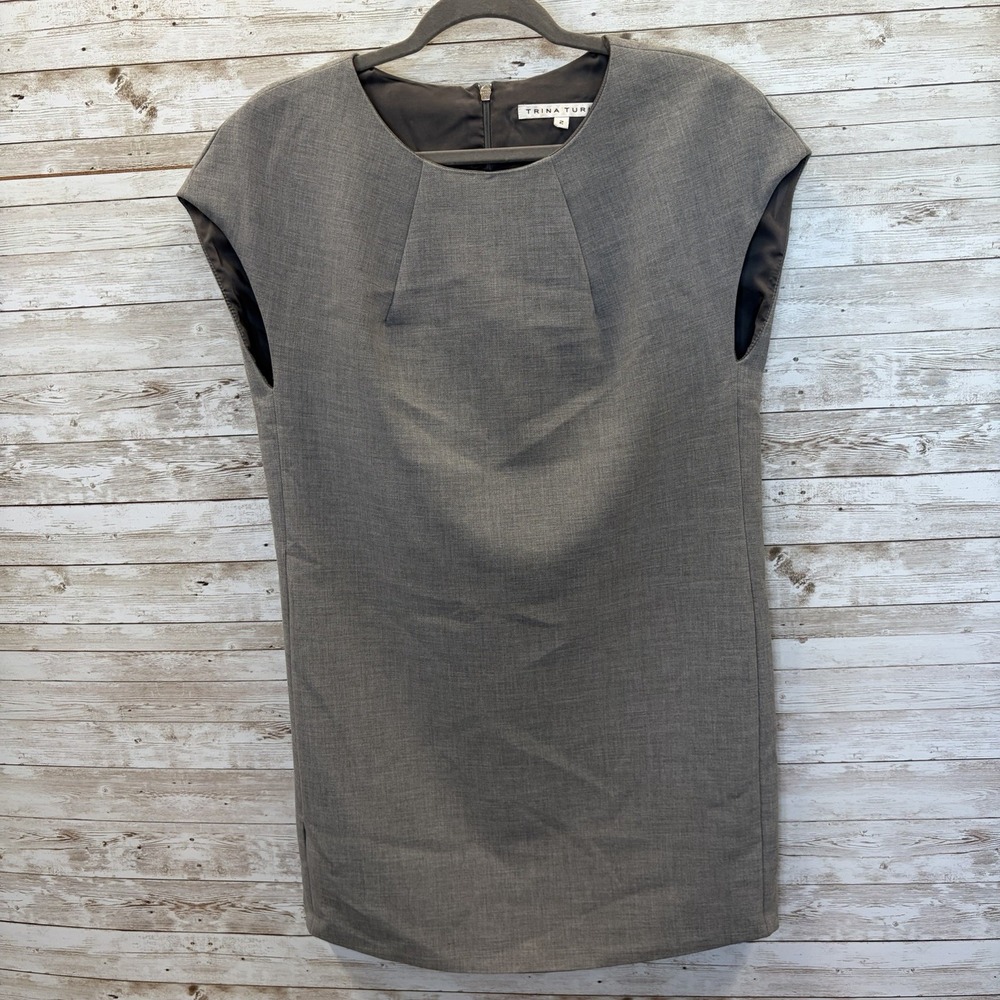 Trina Turk Womens 2 Structured Shift Dress Gray Sleeveless Classic Made In USA